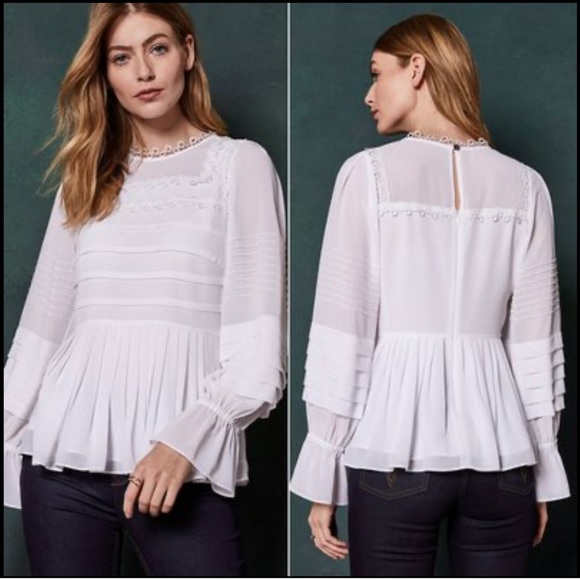 Ted Baker Women's Roobee Pintuck Detailing Long Sleeve Top - White sz 3 US 8 - Picture 5 of 11